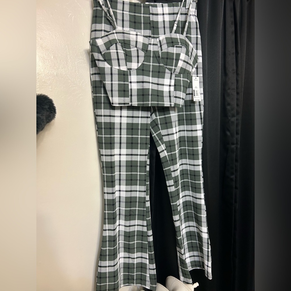 Green Plaid Two-Piece Set